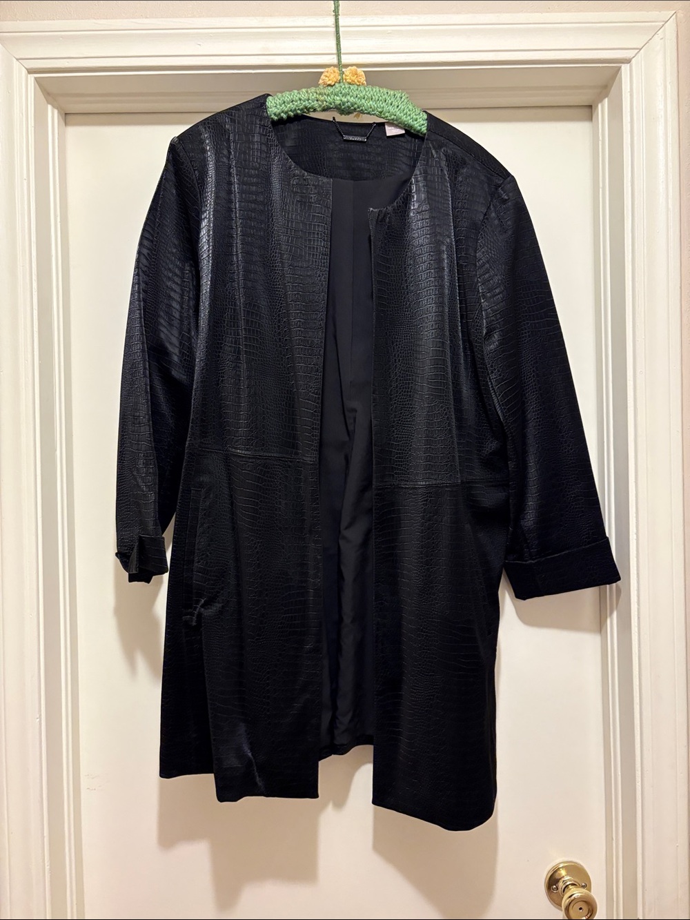 Chico's Black Faux-Snakeskin Open Front Long Jacket